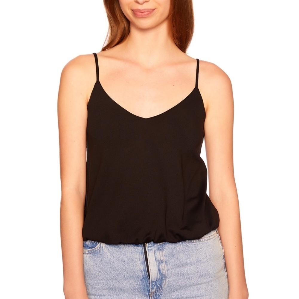 New Susana Monaco Relaxed String Top Black Tank Bubble Hem Size Large Nwt